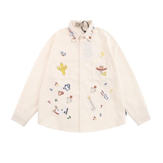 卡通刺绣华夫格长袖衬衫小众设计感宽松休闲，男装衬衫，星座716-2