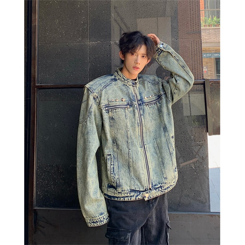 1303B-JK5501-P98138原版做工洗水拉链设计牛仔外套,男装工装外套,星座1303B