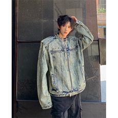 1303B-JK5501-P98138原版做工洗水拉链设计牛仔外套，男装工装外套，星座1303B