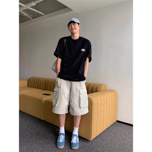 网图有货 美式卡通字母刺绣短袖t恤男女情侣宽松五分袖 A482-P30图片