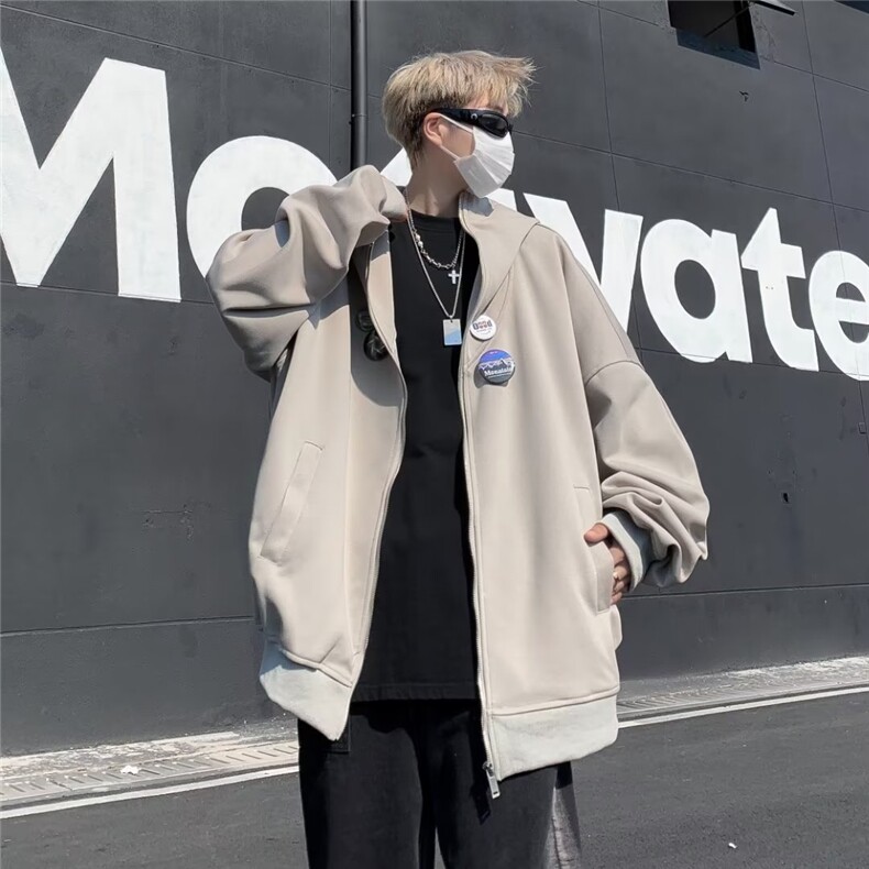 美式加厚拉链连帽开衫灰色卫衣男送徽章Y7701P63,男装卫衣,星座1116-2