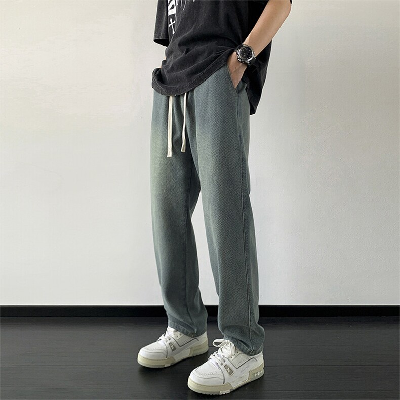 春夏新款星空纹提花百搭潮流复古简约抽绳宽松牛仔,男装牛仔裤,星座224-1