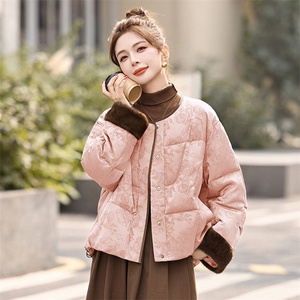 高端设计感立领拼接羽绒服女2025年冬季新款小个子白鸭绒短款图片