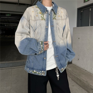 秋季新款花卉潮牌设计感渐变刺绣牛仔夹克外套男女中性风JK8973图片