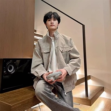 美皮夹克男新潮牌立领麂皮夹克工作服帅513AJK2669P72，男装夹克，星座513A