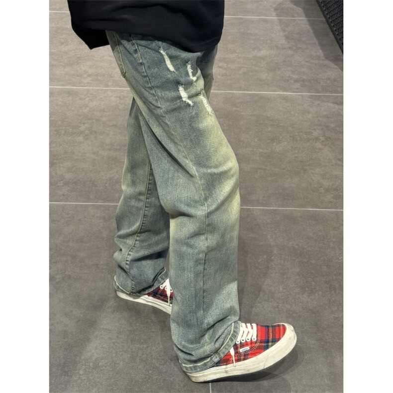 牛仔裤男生休闲裤设计感潮牌宽松水洗直筒裤子 K6002图片