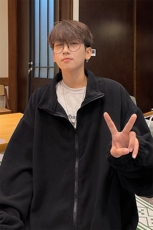 摇粒绒外套男秋冬季港风复古立领开衫学生美式潮牌休闲内胆夹克衫，男装夹克，电商B371