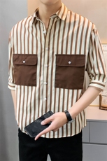 夏季轻熟店主小伙条纹宽松休闲短袖衬衫男衬衣A236-C11-P58-控88，男装T恤，电商A236