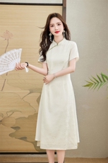 新中式改良旗袍连衣裙女2026夏季新款精致提花修身超好看气质裙子，女装连衣裙，倪叶myz