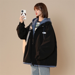 秋季新款男女同款夹克宽松假两件连帽潮流外套A266-JK2226-P65特