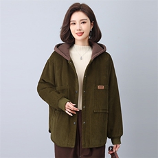 时尚保暖灯芯绒棉服女冬季新款宽松显瘦加厚外套，女装棉衣/棉服，悦见她
