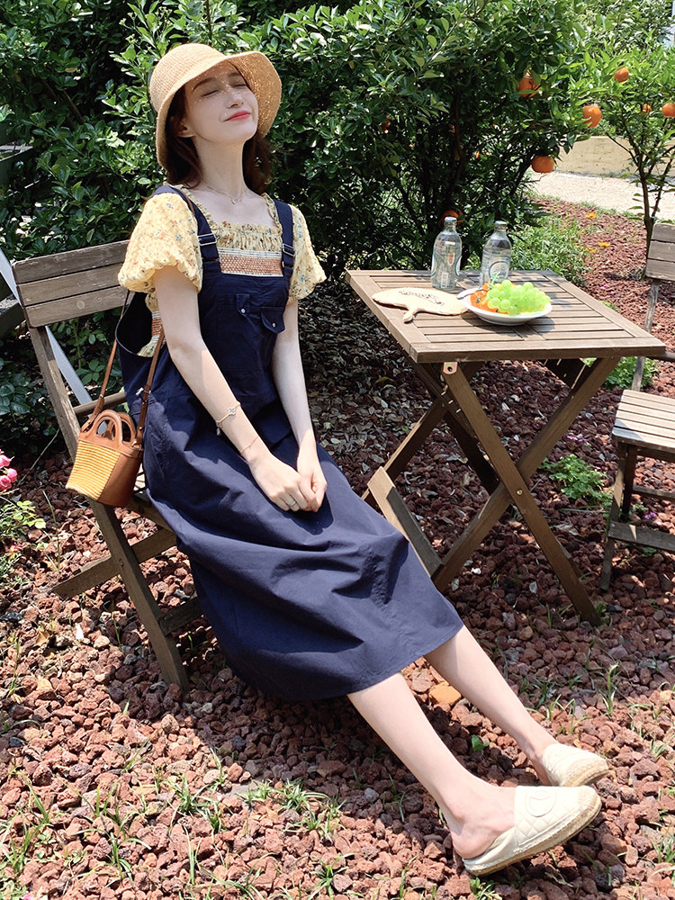 日系减龄学院风背带连衣裙女2025夏季新款韩版收腰显瘦盐系长裙子,女装连衣裙,浙宝192（原082）