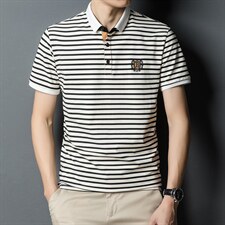 条纹短袖T恤男翻领薄款时尚POLO衫夏季中青年男士休闲棉质体恤衫,男装T恤,电商B212（原钱塘6029）