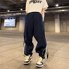 美式工装裤男春季藏蓝宽松休闲裤长裤设计感阔腿运动裤K4385-P39，男装休闲裤，星座412-2