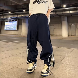 美式工装裤男春季藏蓝宽松休闲裤长裤设计感阔腿运动裤K4385-P39图片