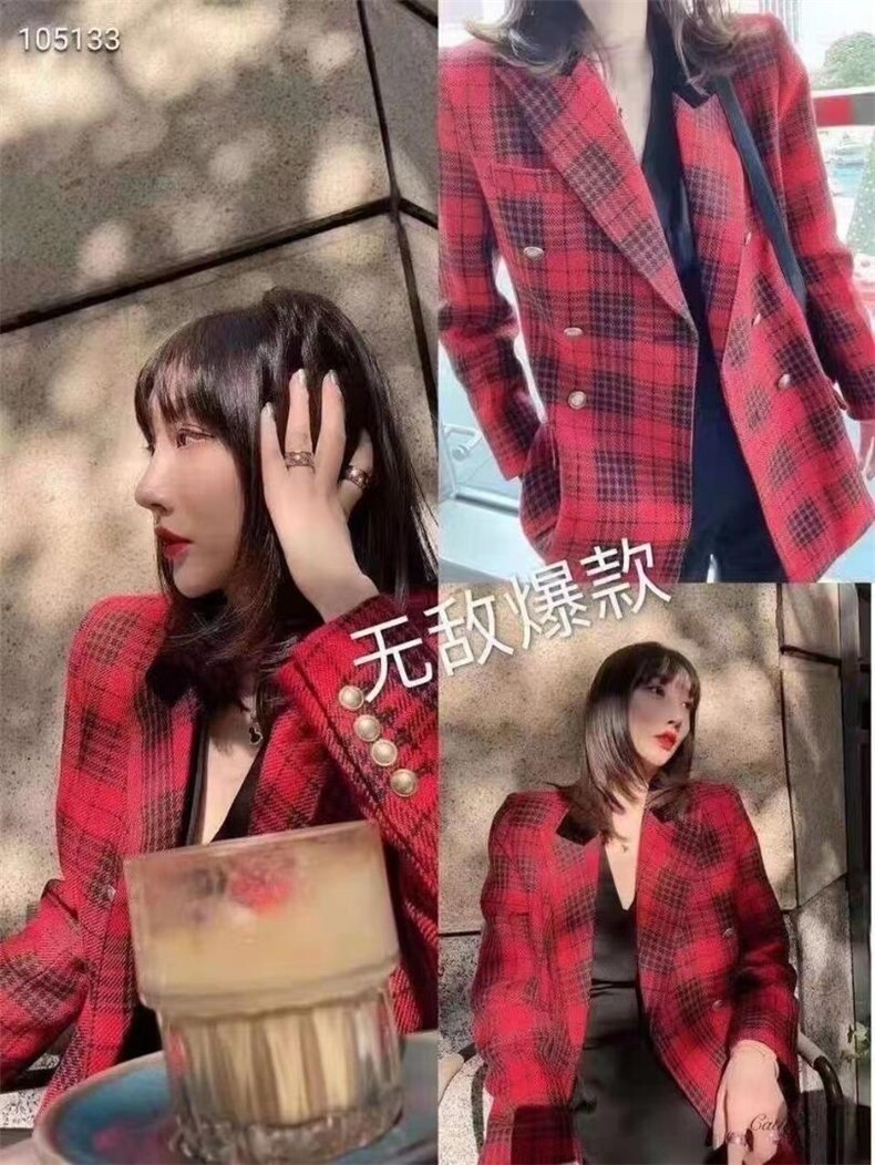 【现货】新款2021冬装格子呢料外套，其它，百媚丽人