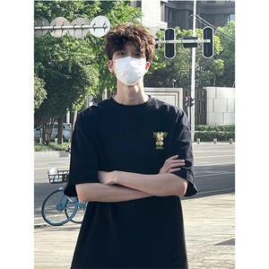 抖音得物供货210克现货宽松纯棉美式潮牌印花落肩袖纯棉T恤AT2151图片
