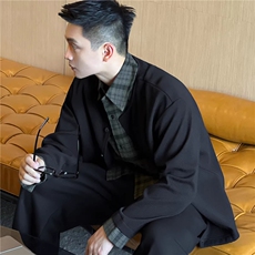 JK728-S-2XL-特P68-现货！假两件拼接新贵衬衫针织衫外套，男装针织衫/毛衣，星座1811B