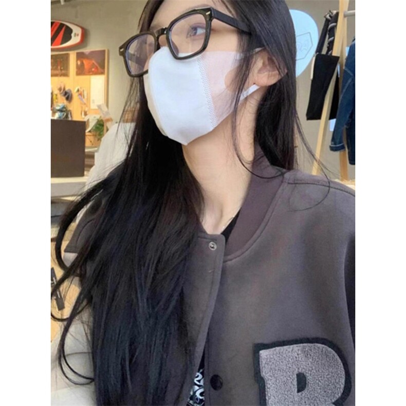 1506A/GA140/P64复古风字母拼接棒球服女设计感开衫外套图片