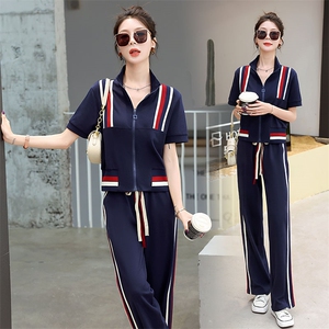 休闲运动套装女2025年新款春季时尚拼色运动服百搭女款两件套装裤，女装套装/套裙，妙形