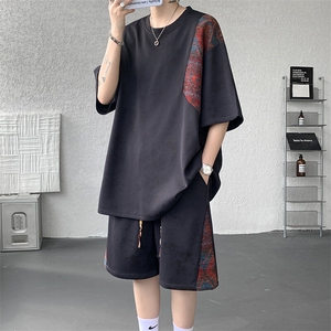 8XL-M民族风潮拼接休闲运动套装男夏季学生短袖短裤TZ38001P60图片