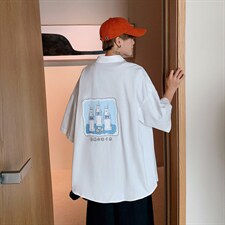！夏款港风冰丝衬衣男黑寸衫男白短袖衬衫男DXC282-P30，男装衬衫，电商B371
