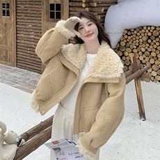 黄色短款皮毛一体外套女2025冬季新款超好看小个子加厚羊羔毛上衣，女装短外套，2C232