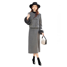 现货2025年冬季新款女时尚潮流气质90绒真狐狸毛修身半身裙套装裙，女装套装/套裙，艾贝斯