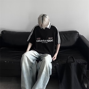 撞色拼接短袖t恤男夏季美式潮牌ins机车服网眼痞帅半袖ST388-P43图片
