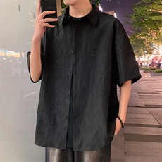 特批P35无差价夏季肌理感裂纹压皱设计感小众五分袖衬衫男CD2247，男装衬衫，电商A001-1