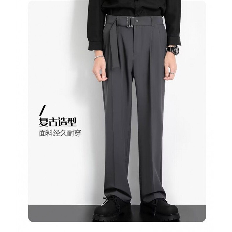美式复古垂感冰丝西裤男女夏2026新款潮牌薄宽松休闲直筒裤K5055,男装西裤,星座601-1
