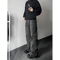 B221美式ins高街暗黑重工艺宽松微喇牛仔裤LK23128-P60控78，男装牛仔裤，电商B221
