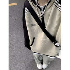 拼色毛衣秋冬季美式复古百搭宽松半开拉链针织衫卫衣外套SWJ778，男装针织衫/毛衣，星座516A