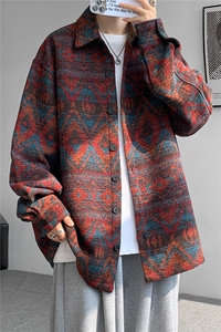 8XL-M复古大码民族风衬衫男款春季加厚粗呢藏式外套CS29001P68图片
