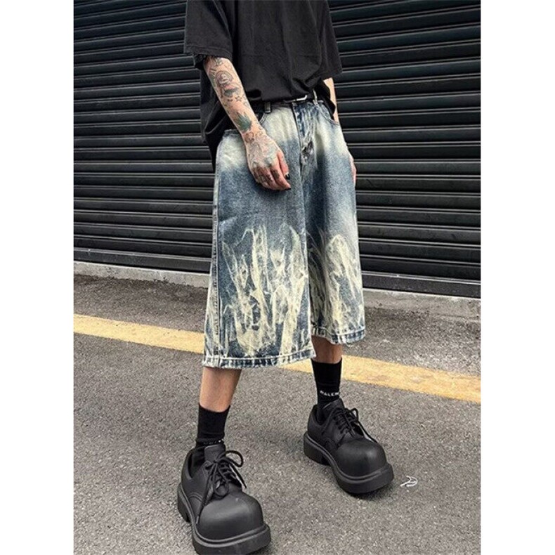 时尚潮流夏季做旧水洗七分裤牛仔裤情侣款宽松短裤夏季N6066,男装牛仔裤,星座1116A（原606A-3）