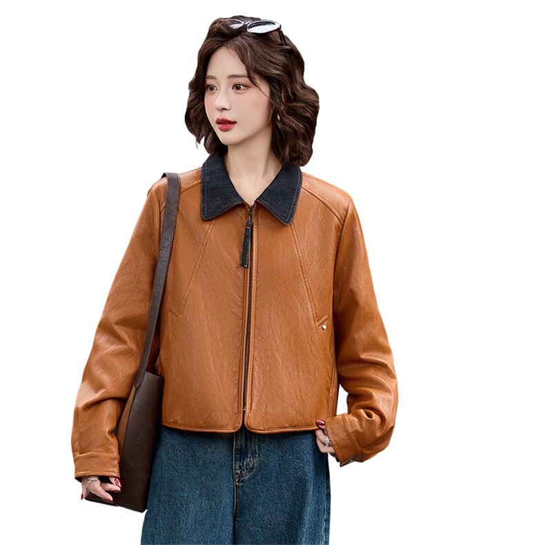 2025年皮衣外套女洗暖机车短款港风秋冬加棉皮衣夹克,女装皮衣,衣之秀