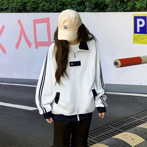 抖音得物品质秋冬美式高街重磅结构拼接织带翻领卫衣夹克外套W113图片