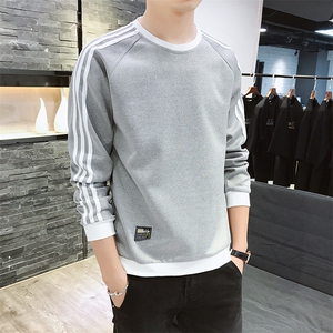 三条杠长袖t恤男新款春秋装衣服宽松秋季上衣男装卫衣850-P30图片