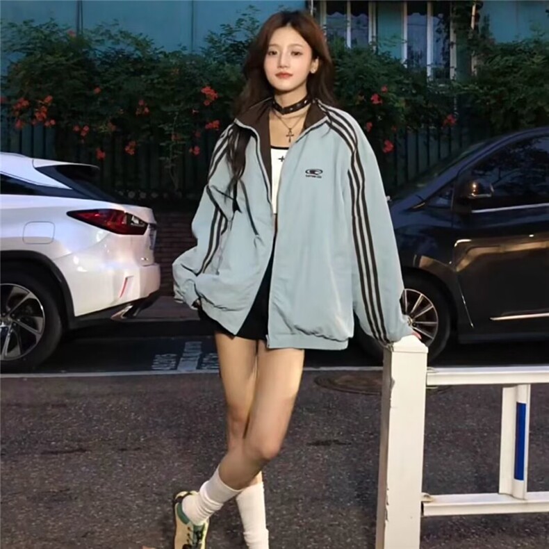 K14-P62秋冬美式三条杠男女夹克双面穿宽松情侣棒球服运动百搭,男装夹克,电商B323A