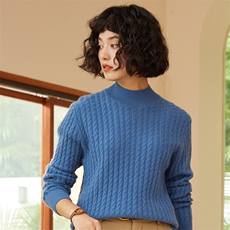 2025年秋季新款十二针全身扭花半高领针织女士上衣时尚休闲通勤，女装羊绒衫，高粱穗羊绒