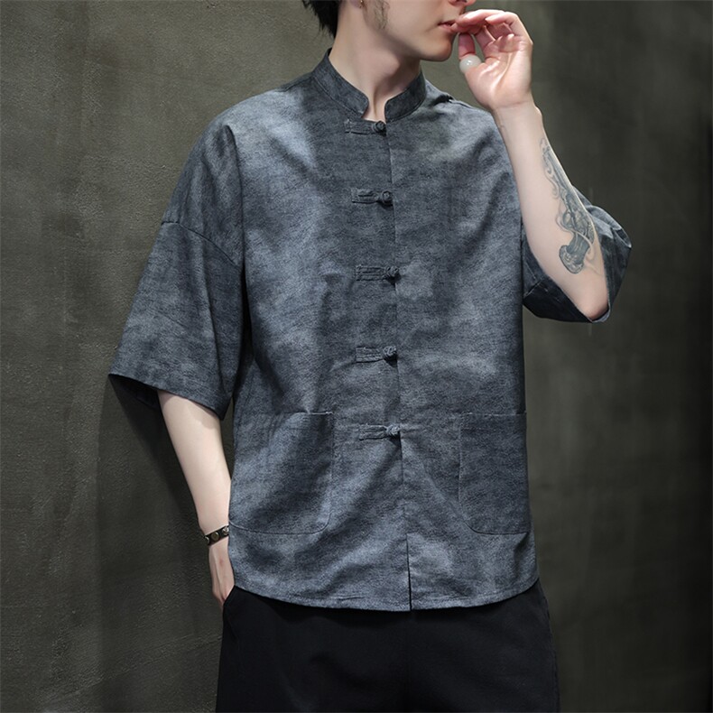 新中式提花风潮T恤短袖防香云纱龟裂纹汉服唐装T2413-P58,男装T恤,电商A227