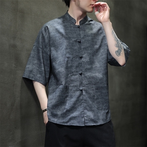 新中式提花风潮T恤短袖防香云纱龟裂纹汉服唐装T2413-P58图片