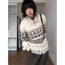 重磅秋冬装北极绒套头毛衣美式复古休闲慵懒风提花工艺针织衫外套，男装针织衫/毛衣，电商A486-1
