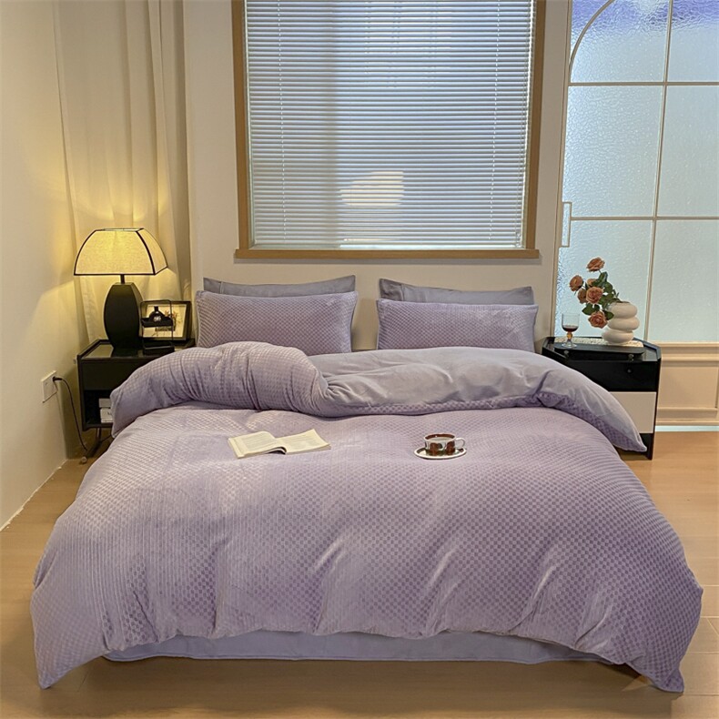 新款A类全消光色织提花牛奶绒四件套-格律，床品套件，一起卖家纺