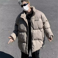 加绒加厚冬款男立领棉衣字母印花麝皮绒面包服棉袄外套MA161P88，男装棉衣，星座1013-1