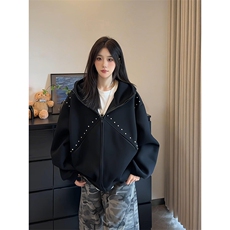 抖音得物高品质26春装美式高街铆钉杜宾犬耳朵开衫卫衣外套W125，女装短外套，电商A486