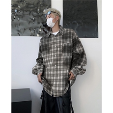 衬衫男女韩版潮流长袖格子渐变色宽松2024秋冬ins外套CY1013-P49，男装衬衫，星座412-3