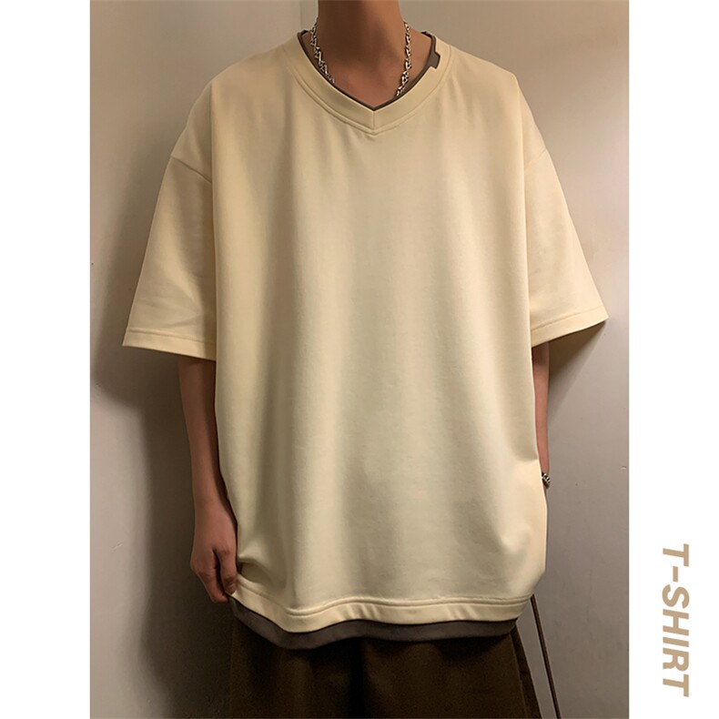 新款短袖男港风暖光夏季T恤休闲百搭假两件T恤男上衣TC3138-P30,男装T恤,星座717