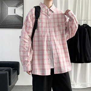 格子衬衫男长袖秋季新薄款ins潮牌港风日系宽松衬衣外套CS702P45，男装衬衫，电商B413-1