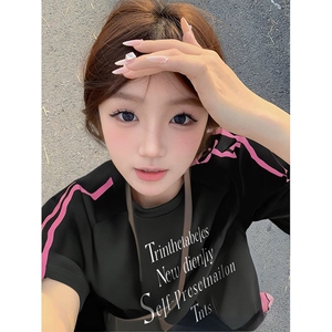 抖音得物品质二开240克宽松纯棉美式潮牌印花三条杠中性风短袖T恤图片